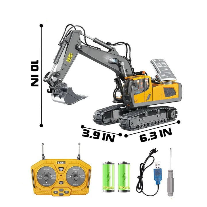1:20 Scale All-Terrain Remote Control Excavator Toy with Metal Attachments