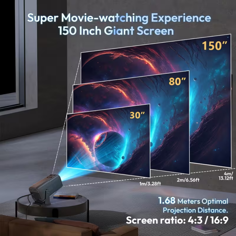 1080p Wireless Mini Projector – Portable LCD Display, 4K Input Compatible