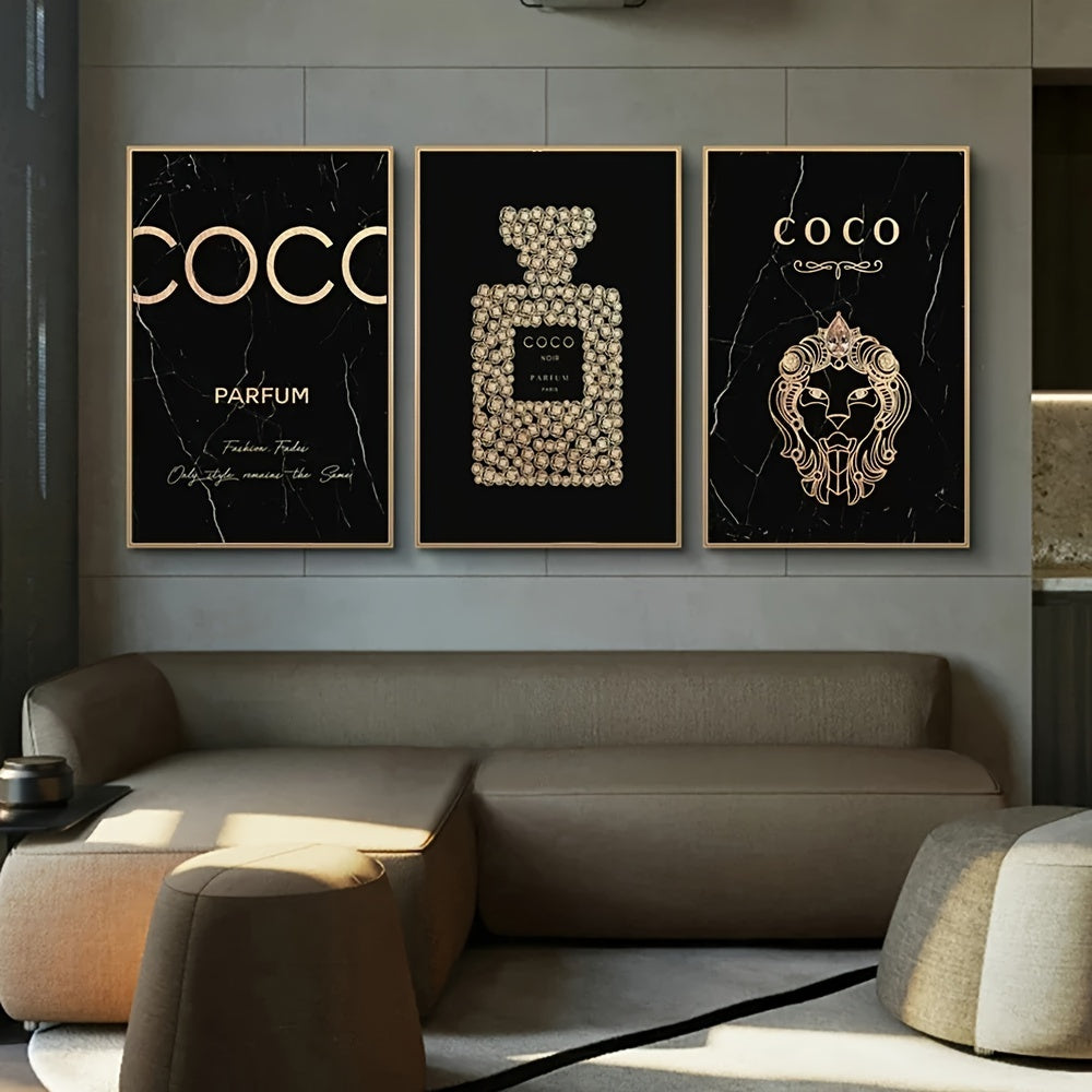 3-Piece Frameless Perfume Bottle Canvas Wall Art Set
