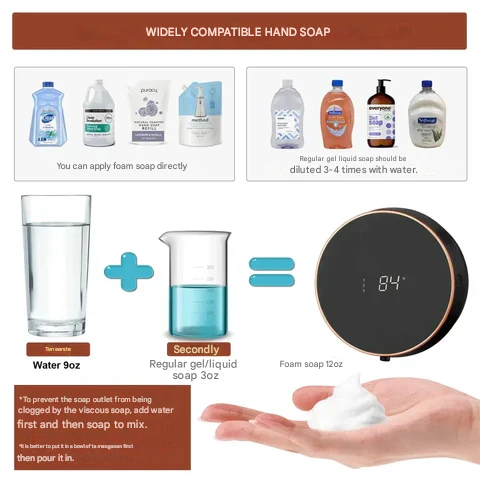 5-in-1 Smart Automatic Soap Dispenser with LED Display – Touchless, Rechargeable & Wall-Mountable