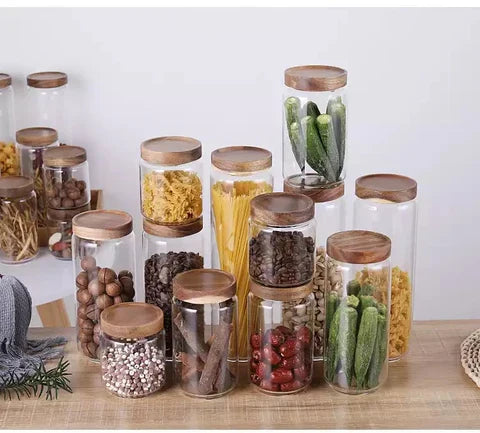 Acacia and Glass Storage Containers
