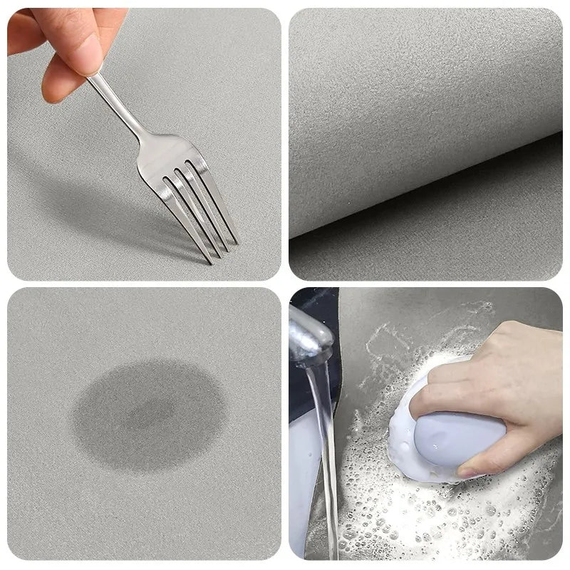 AquaStone Kitchen & Bath Mat - Diatomite & Velvet Look - Super Absorbent & Non-Slip - Washable & Durable