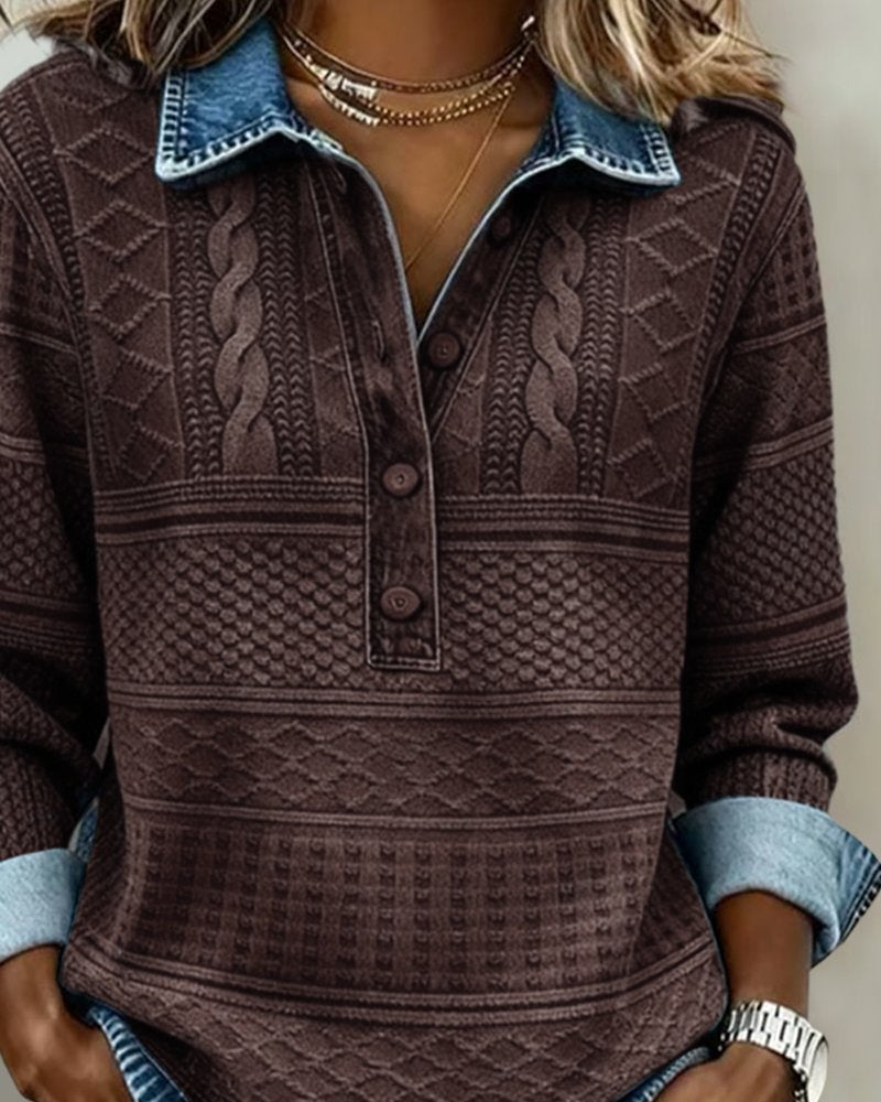 Cable Half-Button Collared Pullover Sweater