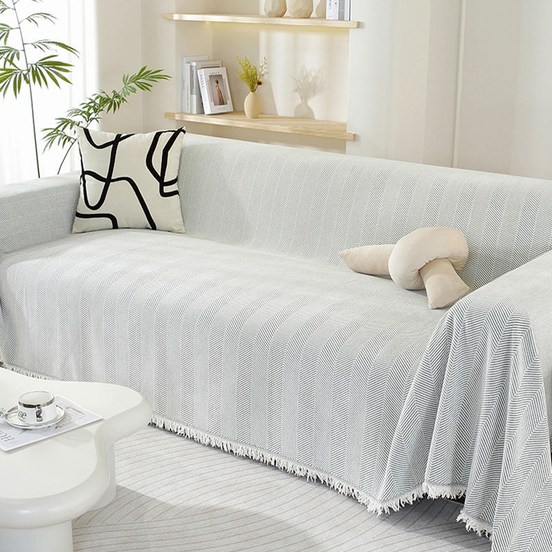 Chenille Herringbone Fringed Sofa Cover Throw Blanket - Cozy Style