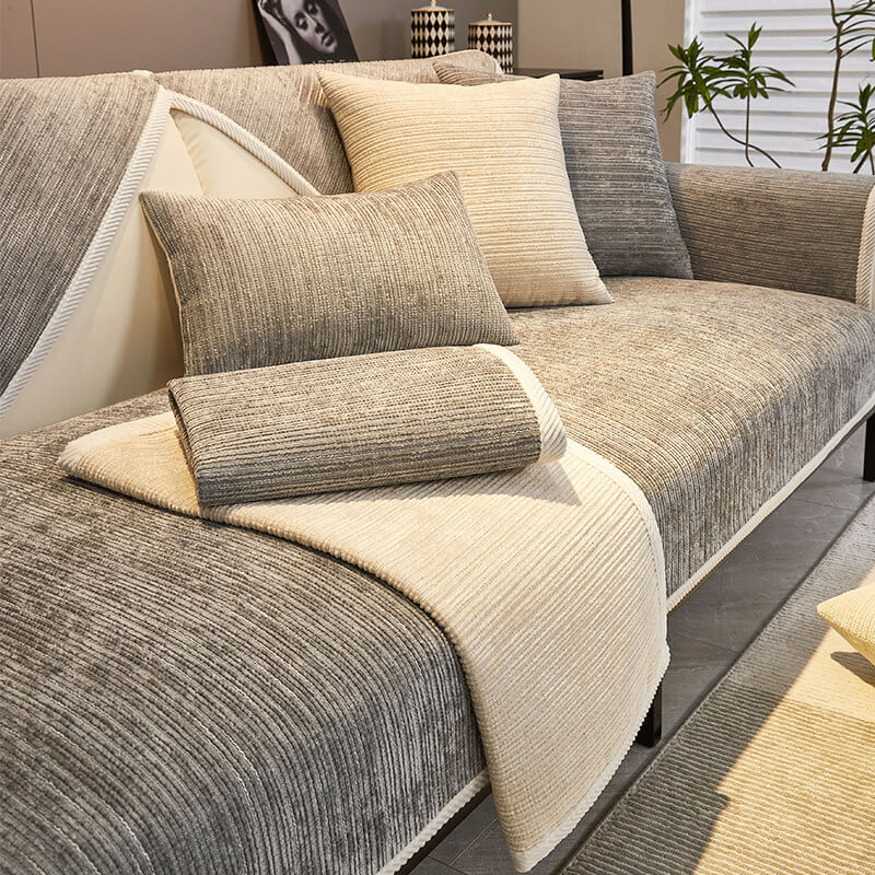 Chenille Striped Anti-Scratch Couch Cover for Living Room