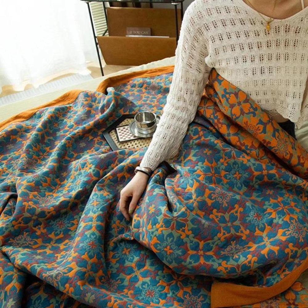 Citrus Sunrise Six-Layer Cotton Blanket