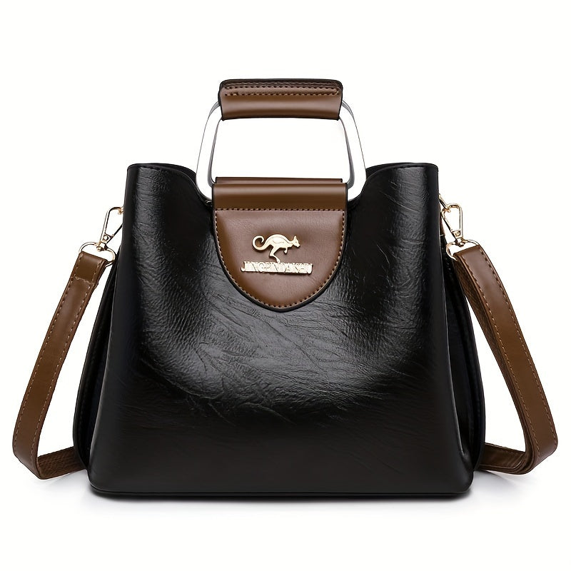 Classic Two-Tone Handbag with Adjustable Strap