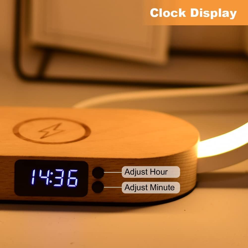 Corded Lamp with Wireless Charging and Clock