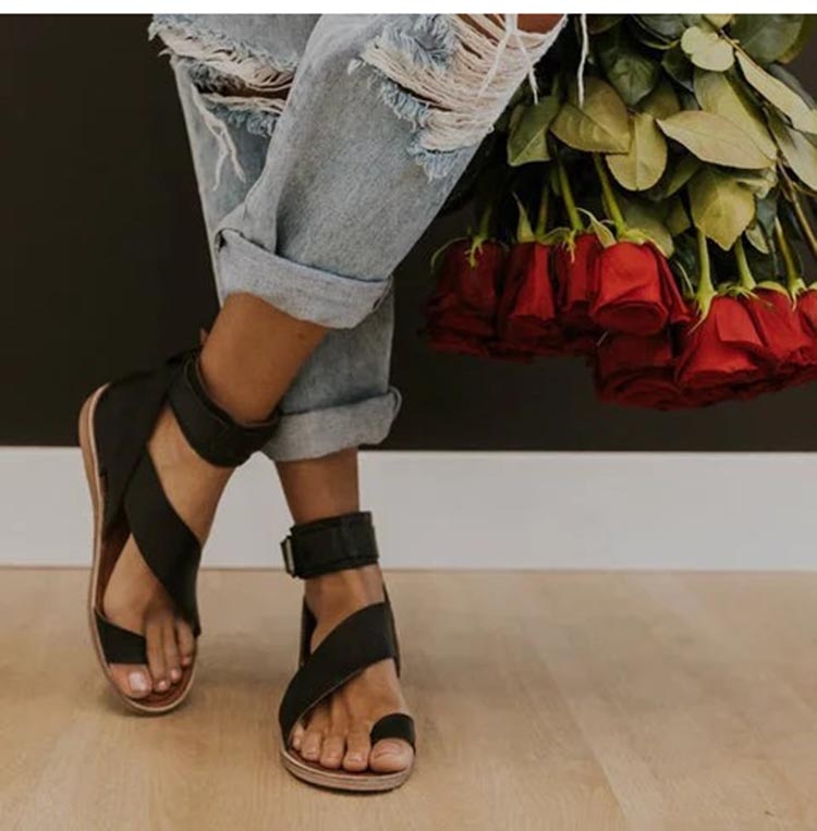 Cross-Strap Toe-Ring Sandals