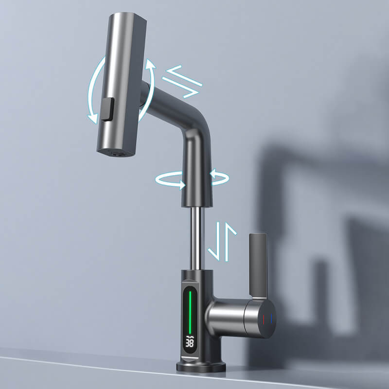 Flexible LED Kitchen & Bathroom Faucet with 360° Swivel, Pull-Out Hose & 5 Spray Modes