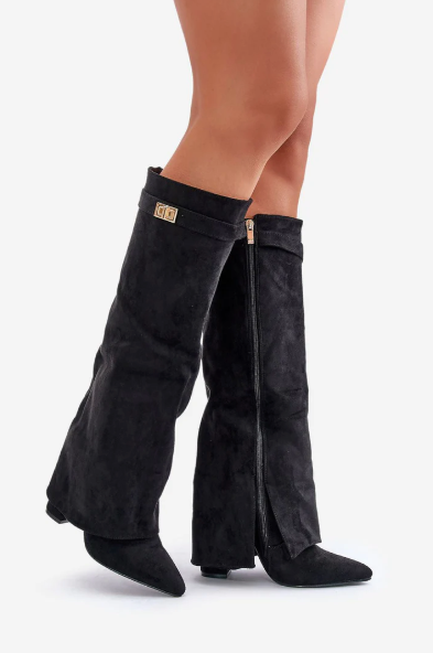 Fold-Over Knee-High Boots with Block Heel