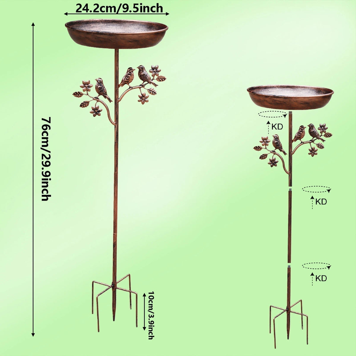 Garden Bird Bath with Decorative Bowl and Sturdy Ground Stake
