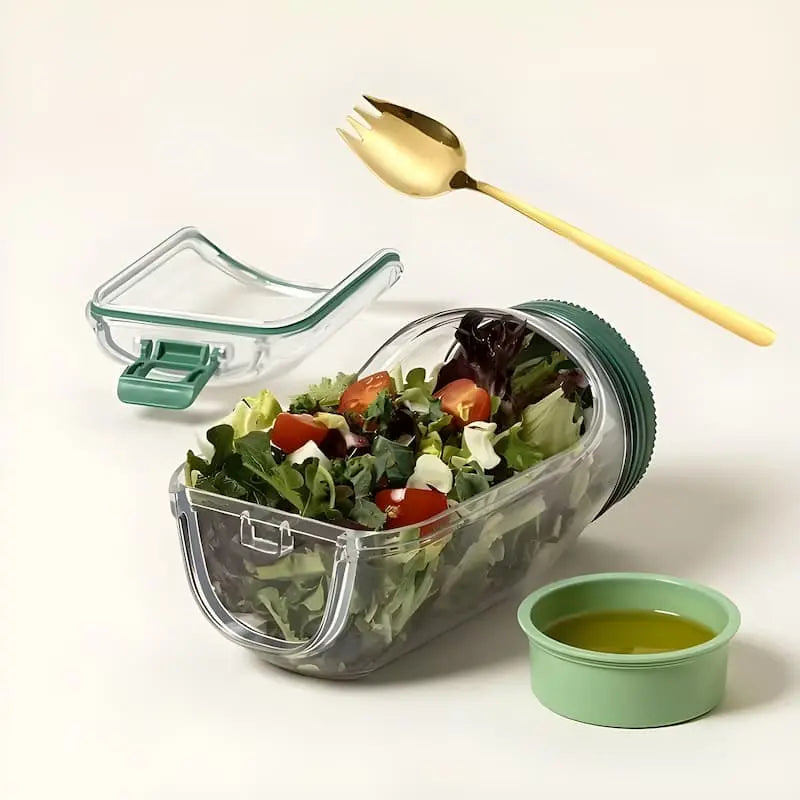 Glass Salad Container with Side Opening and Tight-Sealing Screw Lid