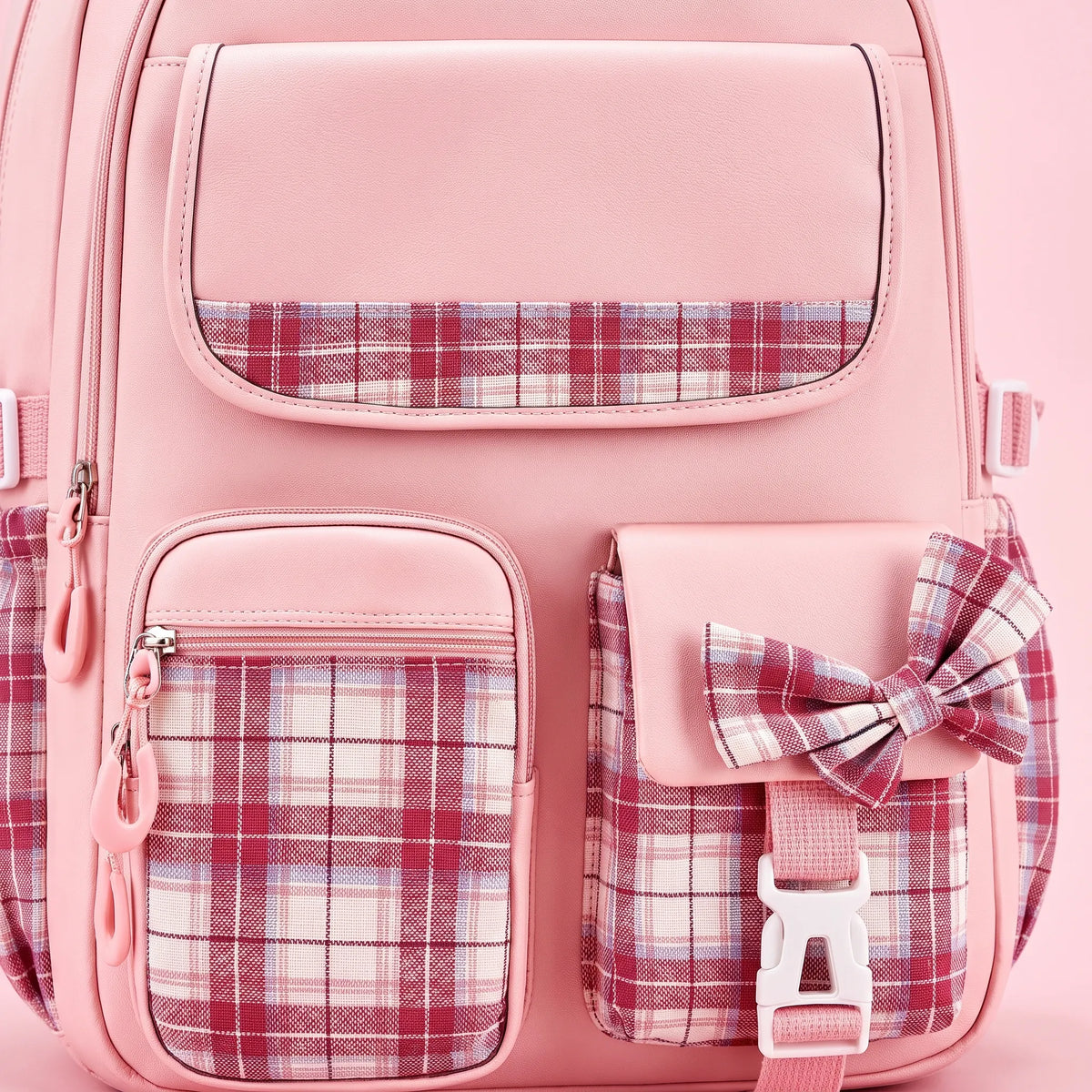 Kids' Polyester School Backpack with Plaid Details