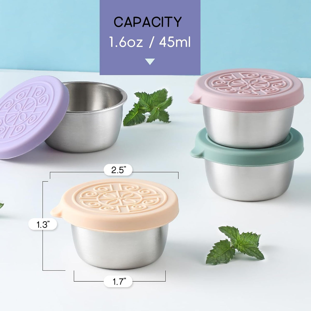 Leak-Proof Stainless Steel Sauce Cups (6 Pieces)