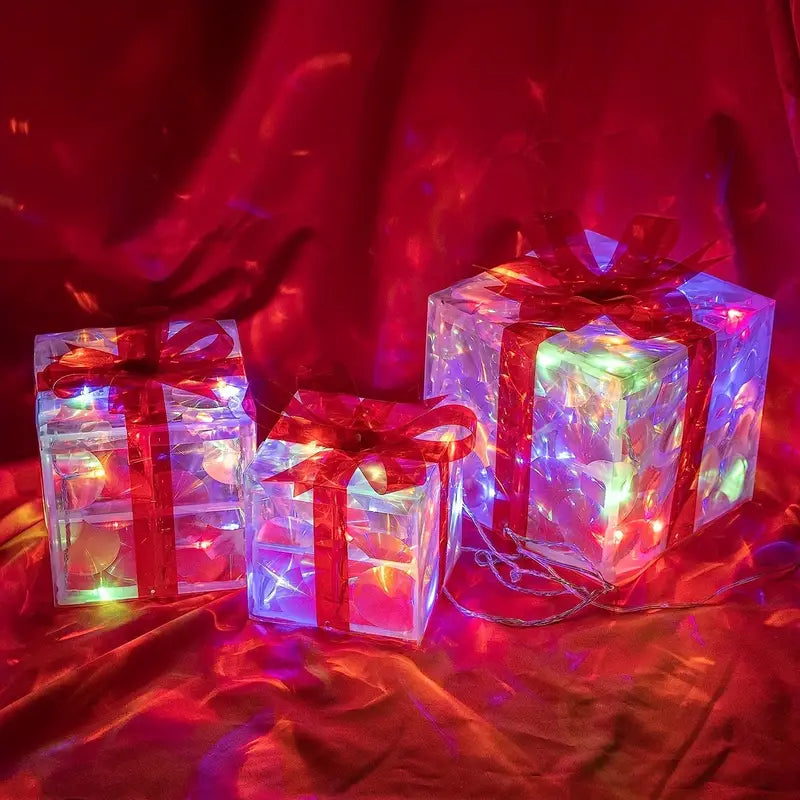 Light-Up Christmas Gift Boxes – Set of 3 Decorative Boxes
