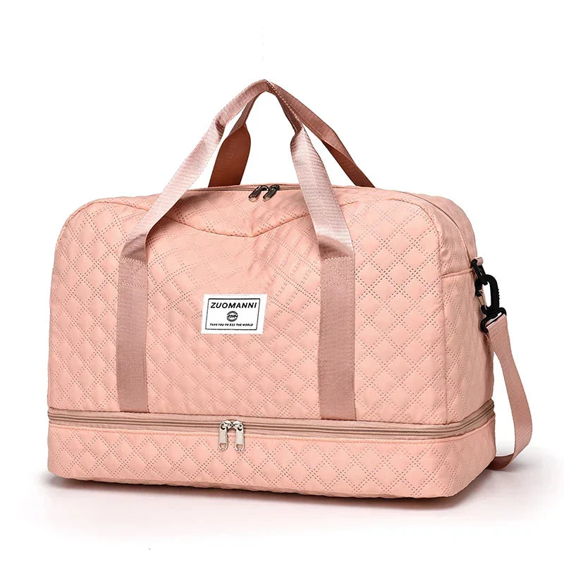 Lightweight Diamond-Pattern Travel Bag - Large Foldable Sports and Weekend Duffle Bag with Shoe and Wet Compartments, Carry-On Approved