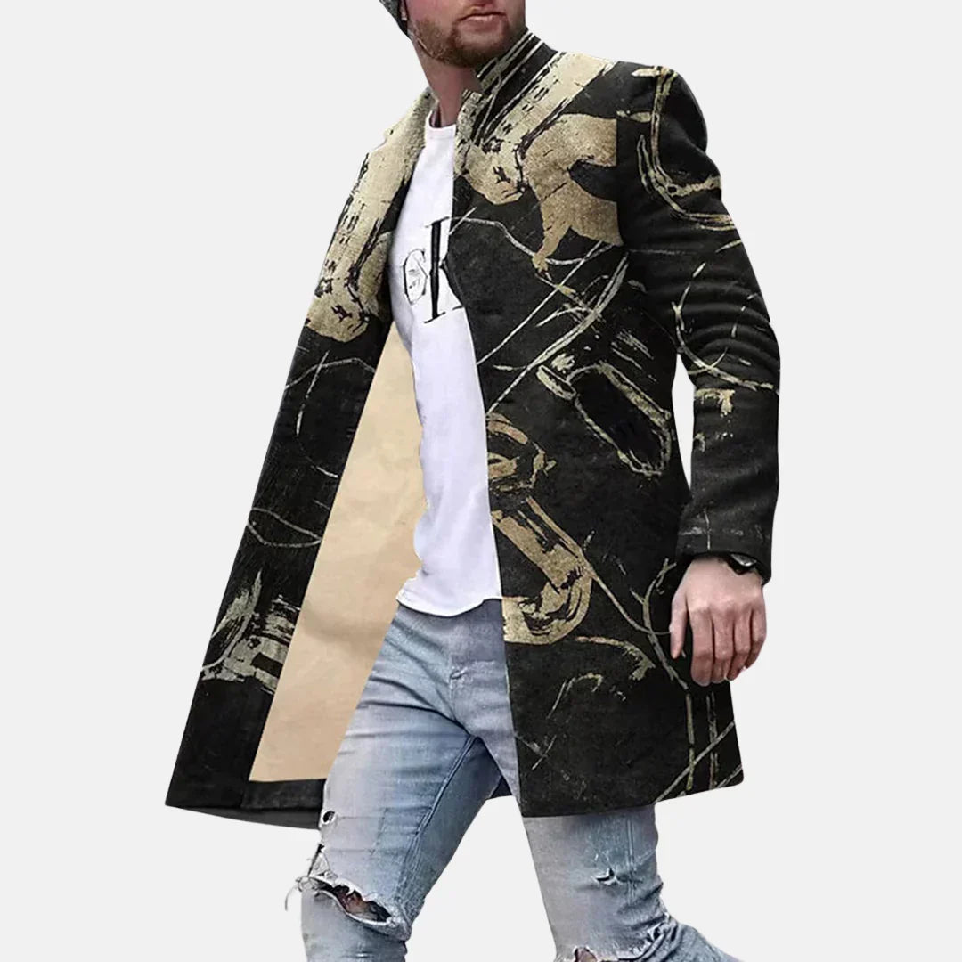 Men's Casual Printed Long Coat