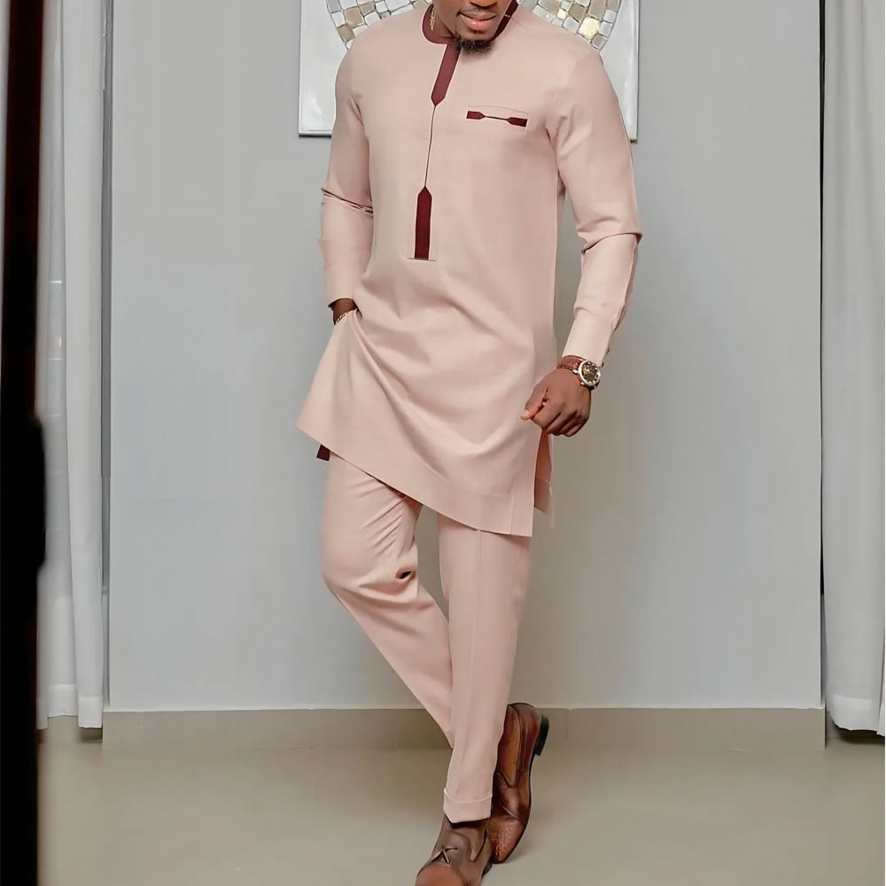 Men's Dashiki Set: Traditional Long-Sleeve Top and Slim-Fit Trousers