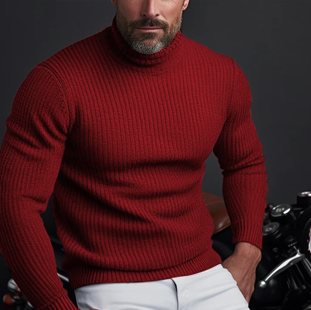 Men's Fitted Rib-Knit Turtleneck Sweater