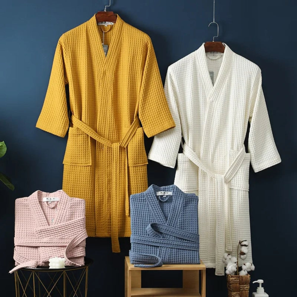 Men's Lightweight Waffle Weave Wrap Bathrobe