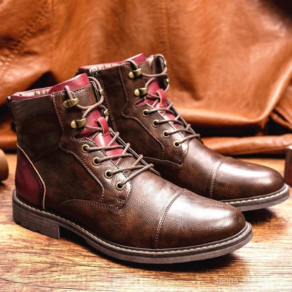 Men's Outdoor Lace-Up Ankle Boots with Side Zipper