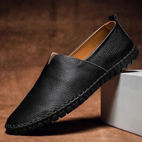 Men's Pebbled-Grain Slip-On Whipstitch Loafers
