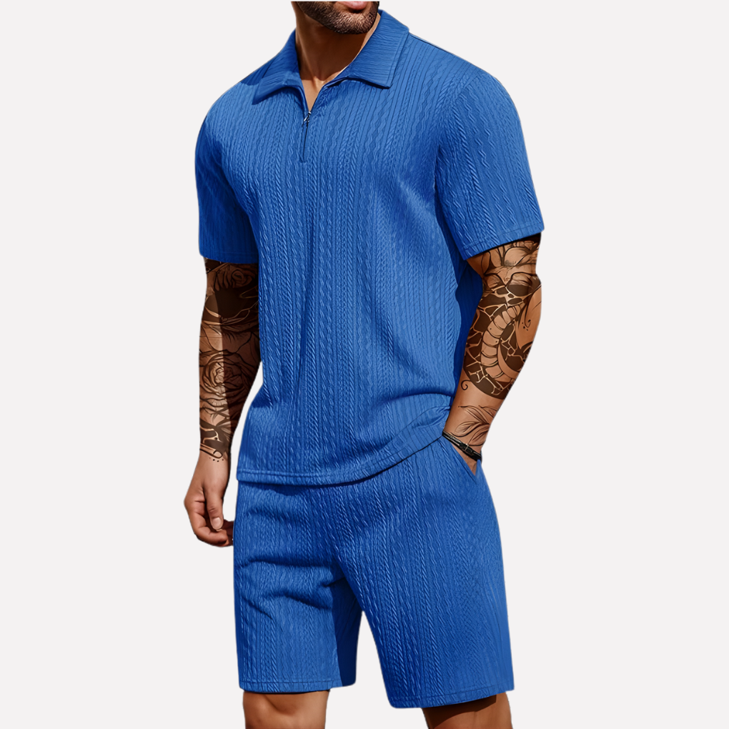 Men's Quarter-Zip Polo and Shorts Set