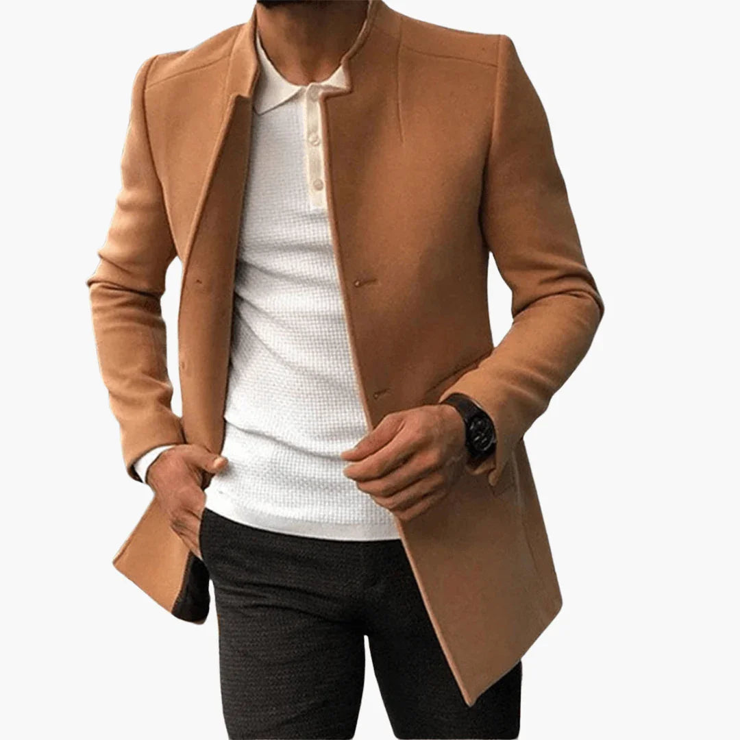 Men's Stand Collar Coat with Front Pockets