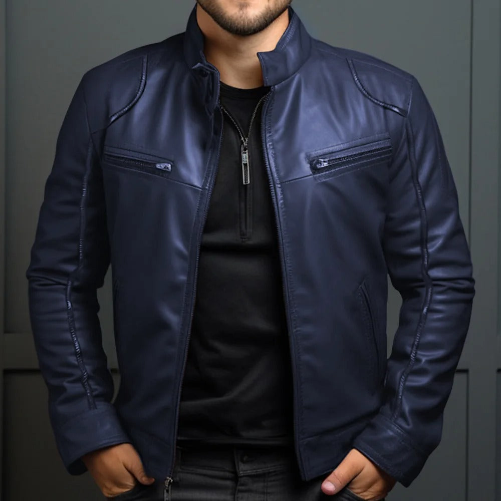 Men's Stand Collar Leather Jacket