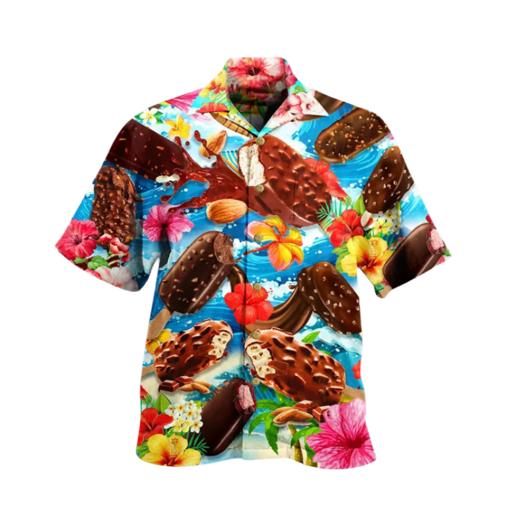 Men's Summer Ice Cream Print Button-Up Shirt