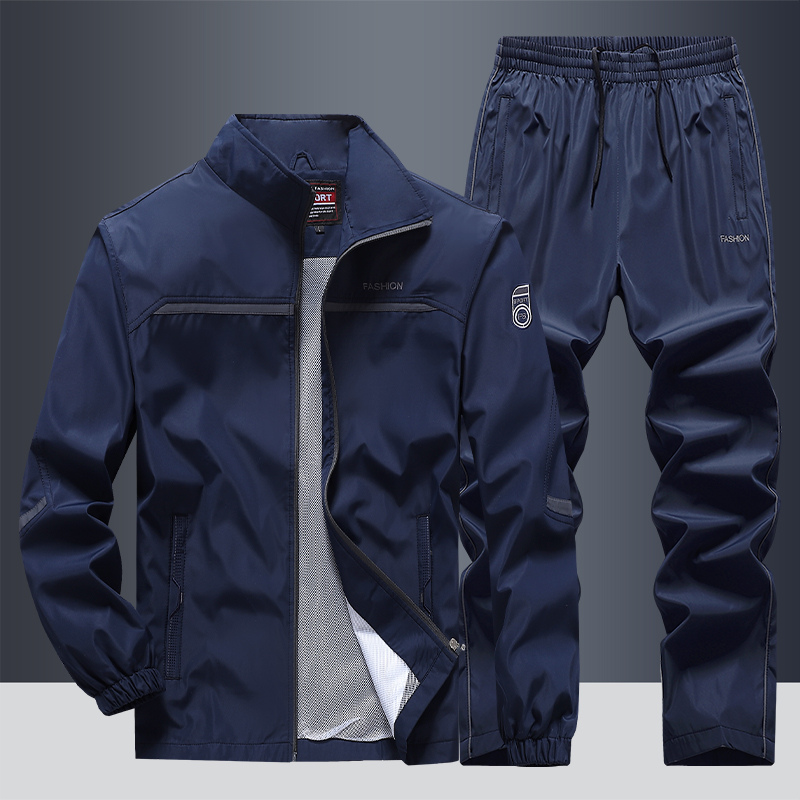 Men's Two-Piece Striped Tracksuit with Zip and Drawstring