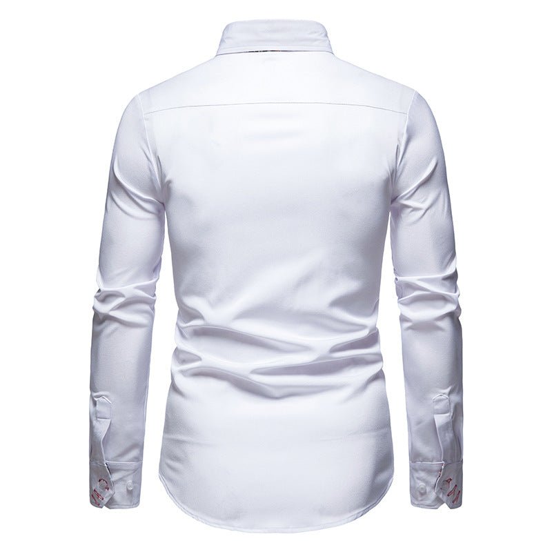 Men's White Dress Shirt with Patterned Cuffs