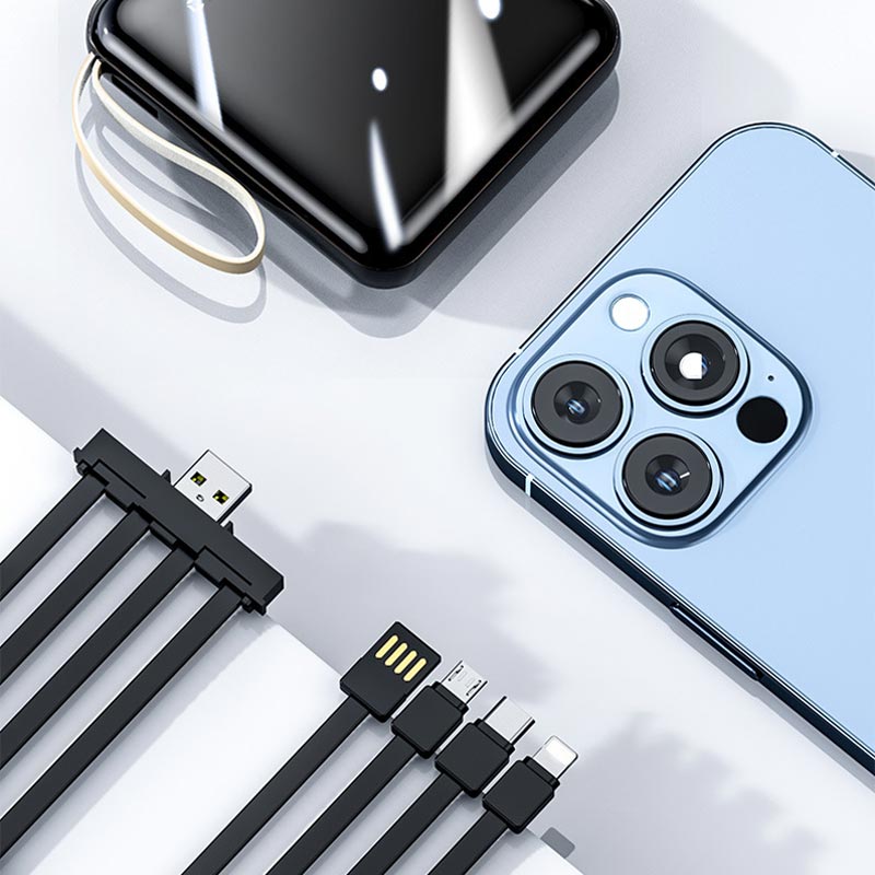 Mini 20000mAh Power Bank with Built-in Cables