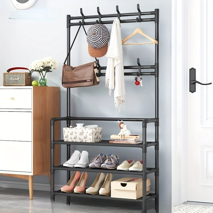 Multi-Tier Entryway Organizer Coat Rack with Shoe Storage Shelf