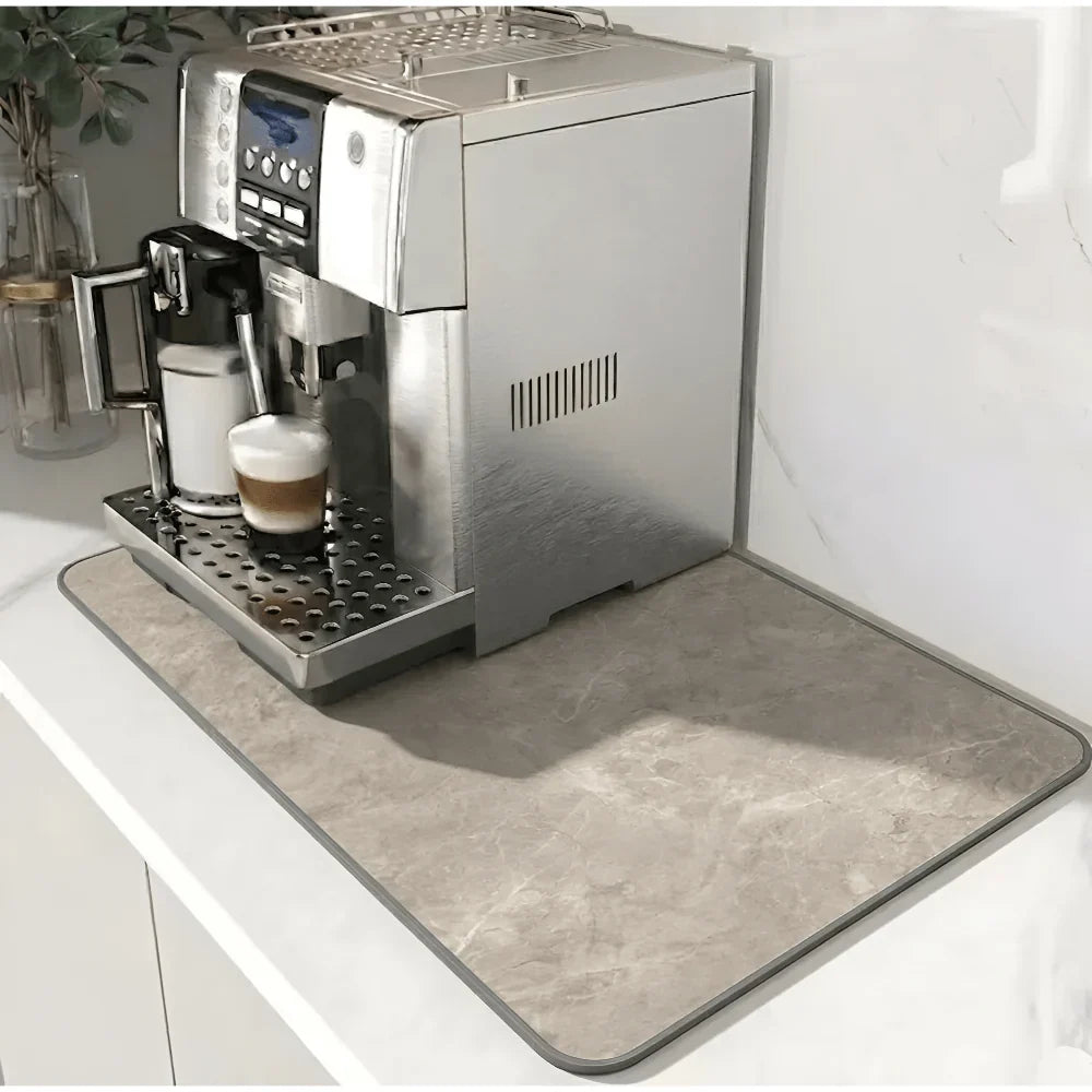 Quick-Drying Diatomite Coffee Mat, Modern Design, Dark Blue