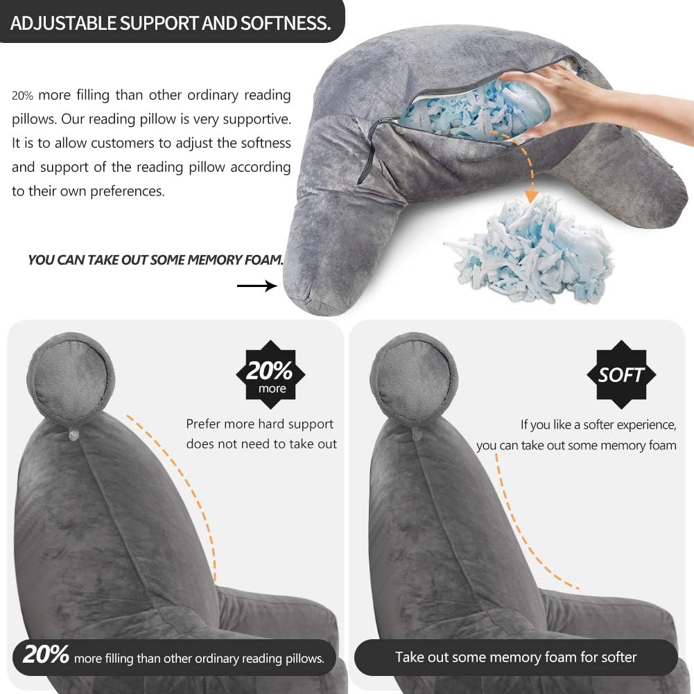 Reading Bed Pillow with Arms - Plush Velour Support