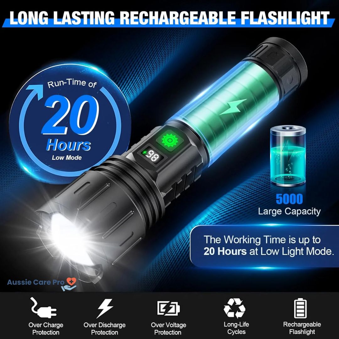 Rechargeable Tactical LED Flashlight – 100,000 Lumens