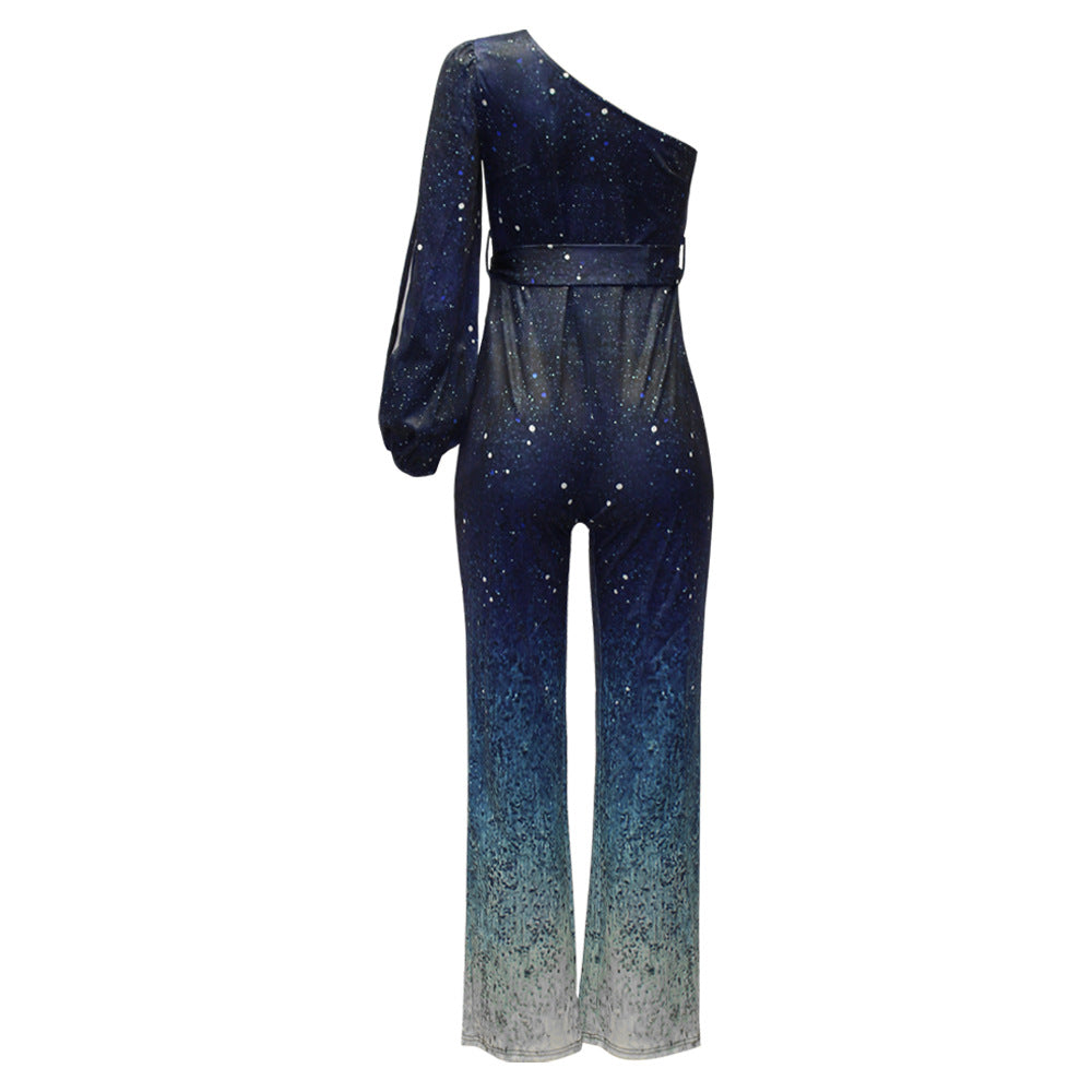 Retro Disco Glamour One-Shoulder Jumpsuit
