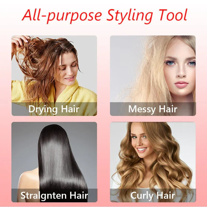 Rotating Hair Dryer Brush with Interchangeable Brushes for Volume & Curls