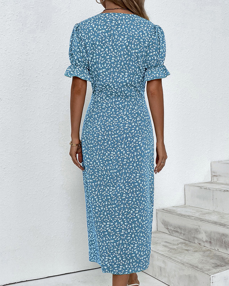 Short-Sleeve Floral Print Dress