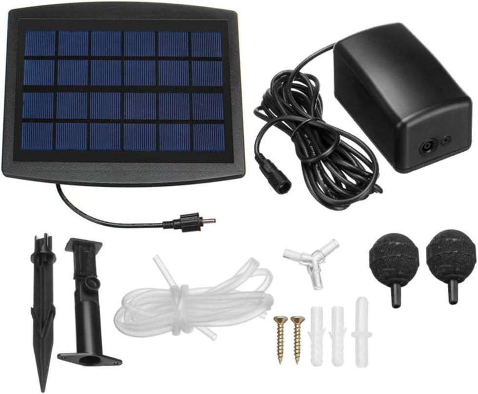 Solar Air Pump Kit with Adjustable 2.5W Panel and Built-in Battery for Ponds and Aquariums