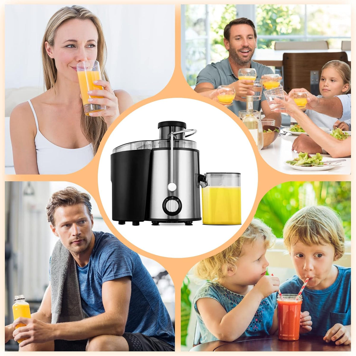Stainless Steel Cold Press Juicer with 3 Speed Settings – High Juice Yield, Easy to Clean