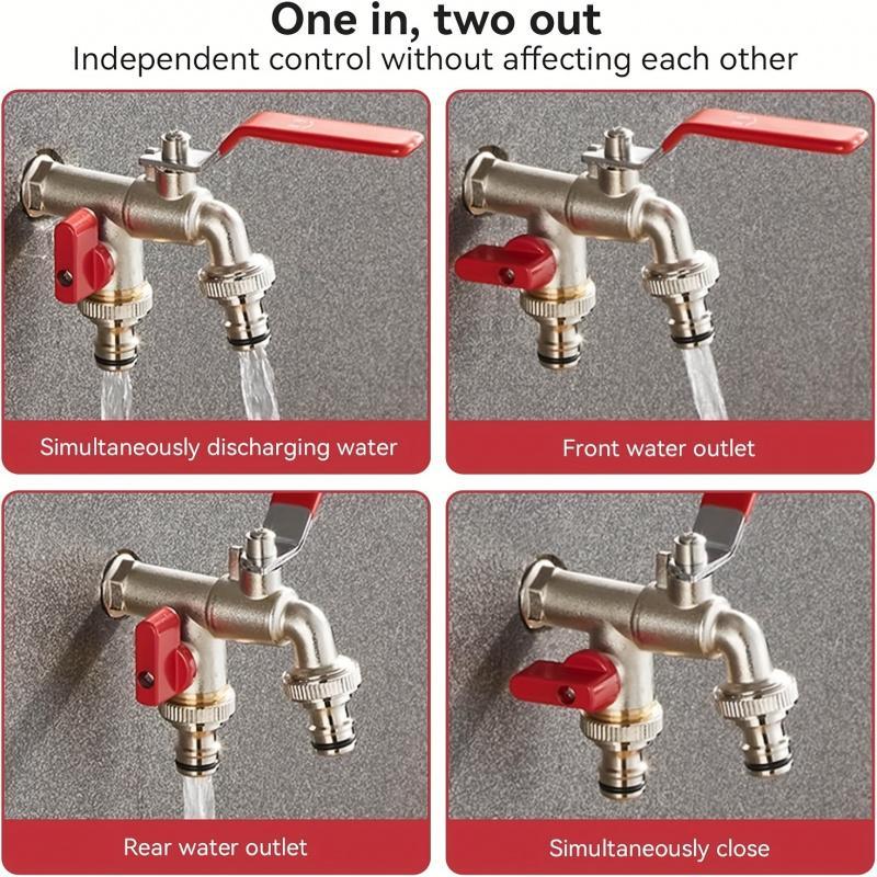 Stainless Steel Dual-Outlet Garden Tap – Rustproof 2-Way Faucet with Quick Connectors and Independent Valves