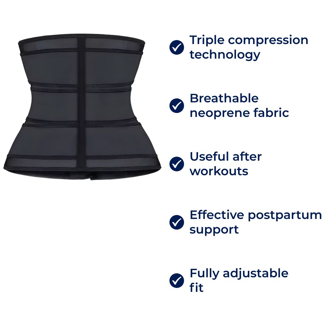 Triple Compression Waist Trimmer Belt in Breathable Neoprene for Post-Workout and Postpartum Use