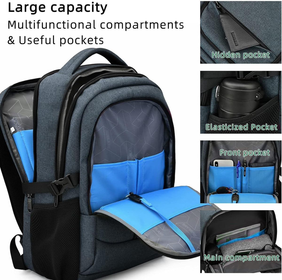Unisex Water-Resistant Travel Laptop Backpack with USB Port