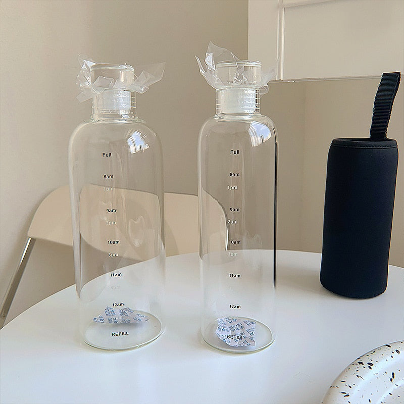 Water Bottle with Time Markers and Spill-Proof Lid