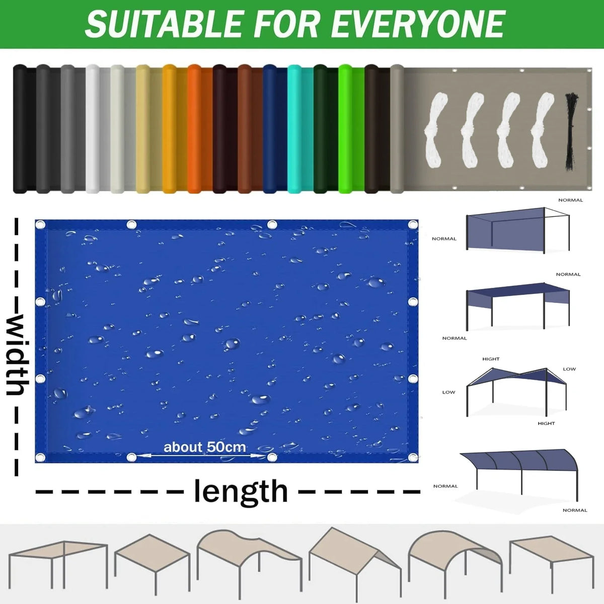 Waterproof Outdoor Sun Shade Sail with Eyelets for Patio and Garden