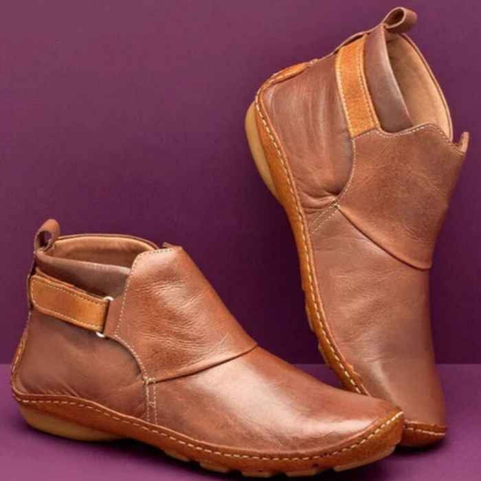 Women’s Ankle Boots with Flat Sole and Buckle Strap
