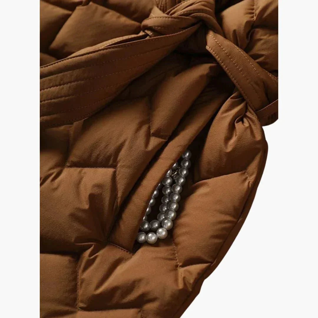 Women's Belted Puffer Coat - Elegant & Warm